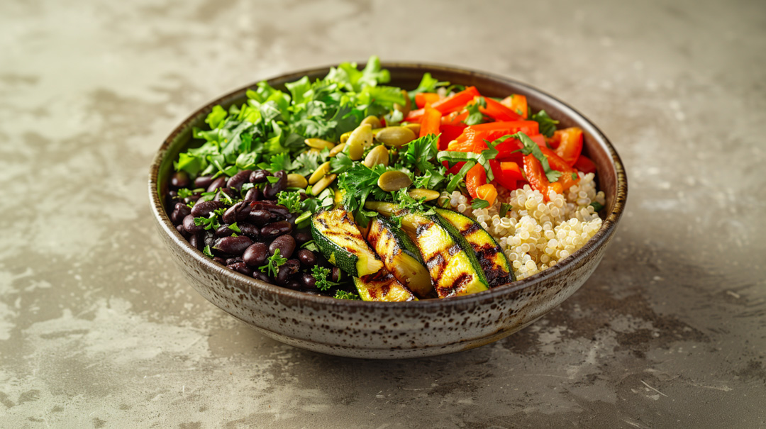Bowl z grillowanymi warzywami i czarną fasolą